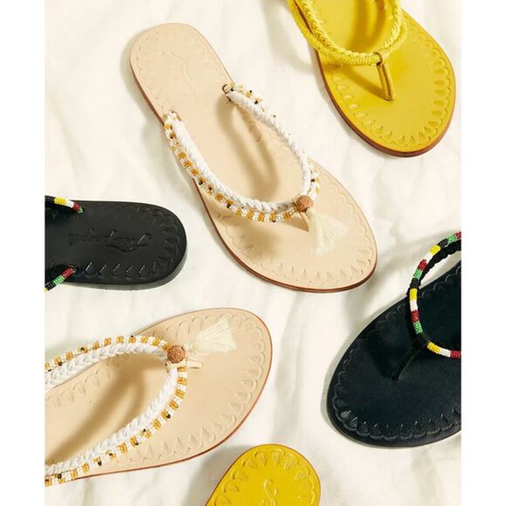 Free People Cream Beaded Beach Flip Flops